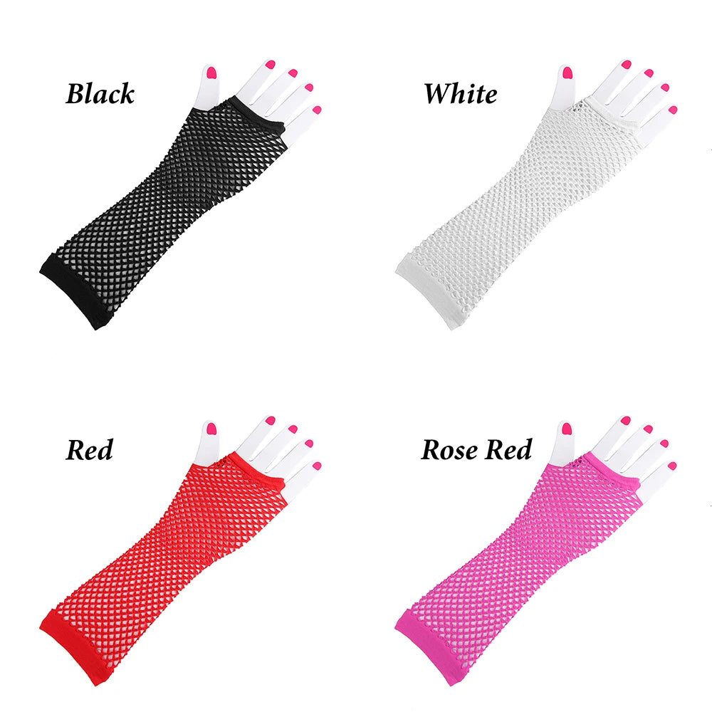 Women Girls Gloves Hollow Out Holes Sexy Punk Goth Ladies Disco Costume Fingerless Mesh Fishnet Gloves