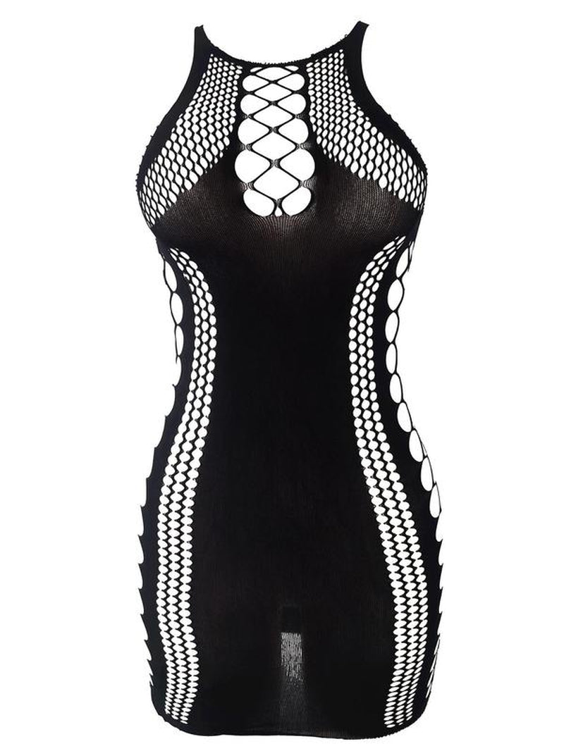 Women'S Plain Cut Out Hollow Out Cover up Dress, Casual Sleeveless round Neck Fishnet Cover up Dress for Summer, Ladies Beachwear for Vacation Holiday Beach Outdoor Wear, Clothing, Beach Cover Ups