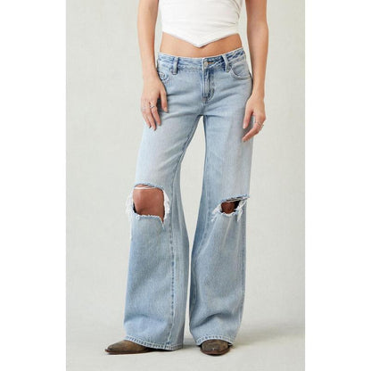 Pacsun Women'S Casey Low Rise Baggy Jeans Ripped Knee Light Indigo
