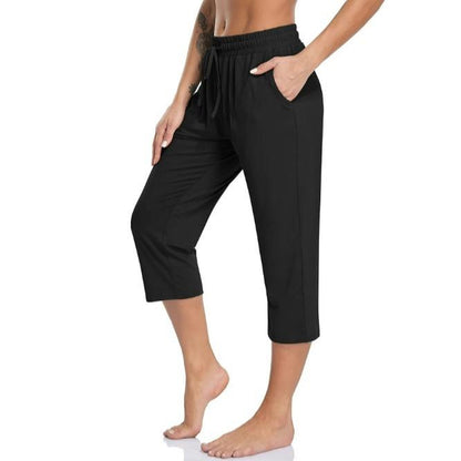 SOMER Women'S Yoga Pants Flared Capri Drawstring Pockets High Waist Comfortable Breathable Summer Workout Pants for Women