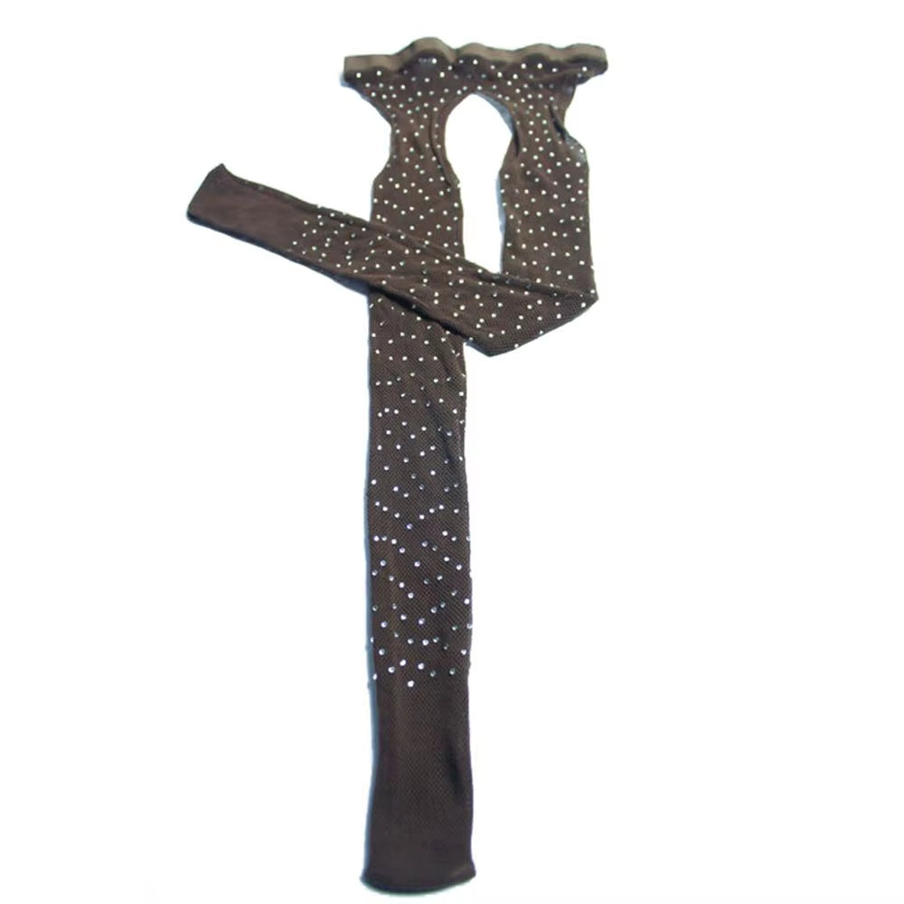 Sexy Rhinestone Mesh Fishnet Pantyhose Women Bling Tights Slim Pantyhose Open Crotch Mesh Stockings Party Club Hosiery