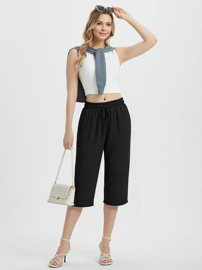 SOMER Women'S Yoga Pants Flared Capri Drawstring Pockets High Waist Comfortable Breathable Summer Workout Pants for Women