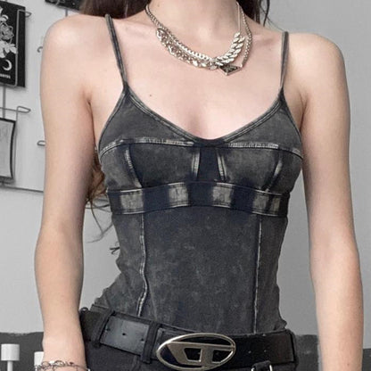 Street Style Retro Worn-Out Slim Fitting Halter Jumpsuit