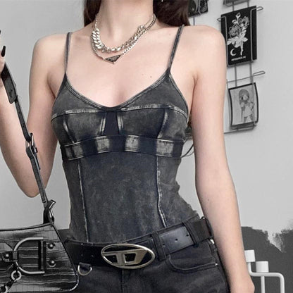 Street Style Retro Worn-Out Slim Fitting Halter Jumpsuit