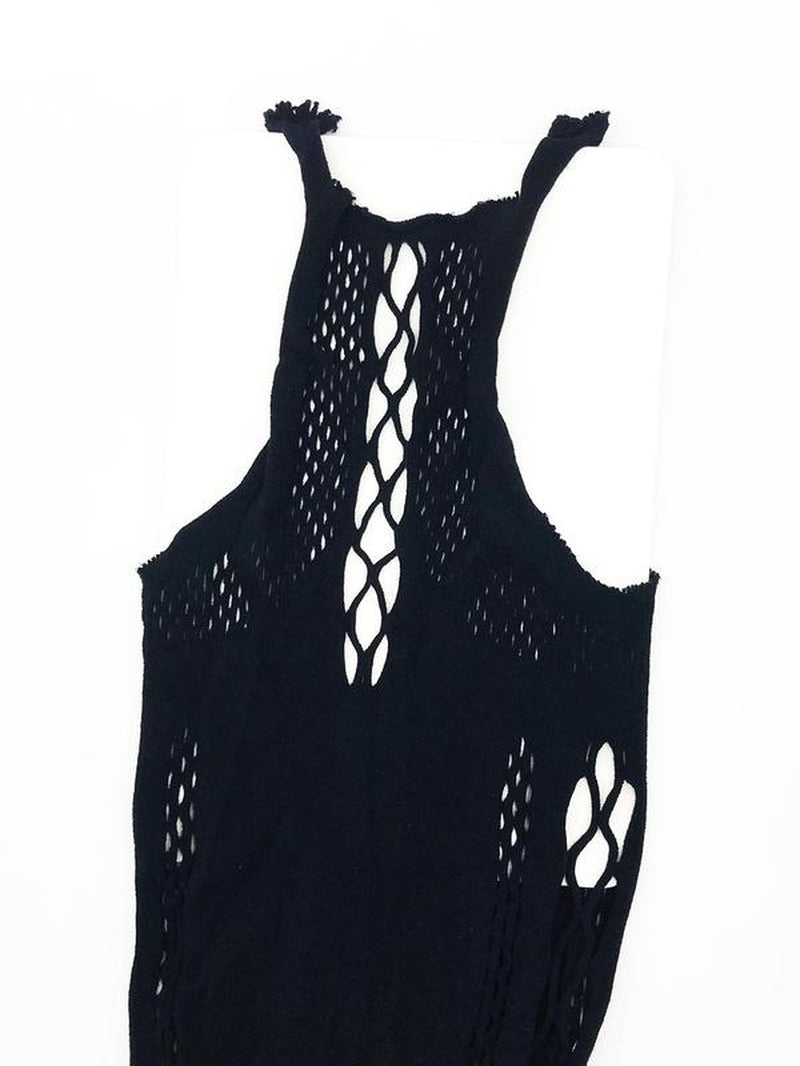 Women'S Plain Cut Out Hollow Out Cover up Dress, Casual Sleeveless round Neck Fishnet Cover up Dress for Summer, Ladies Beachwear for Vacation Holiday Beach Outdoor Wear, Clothing, Beach Cover Ups