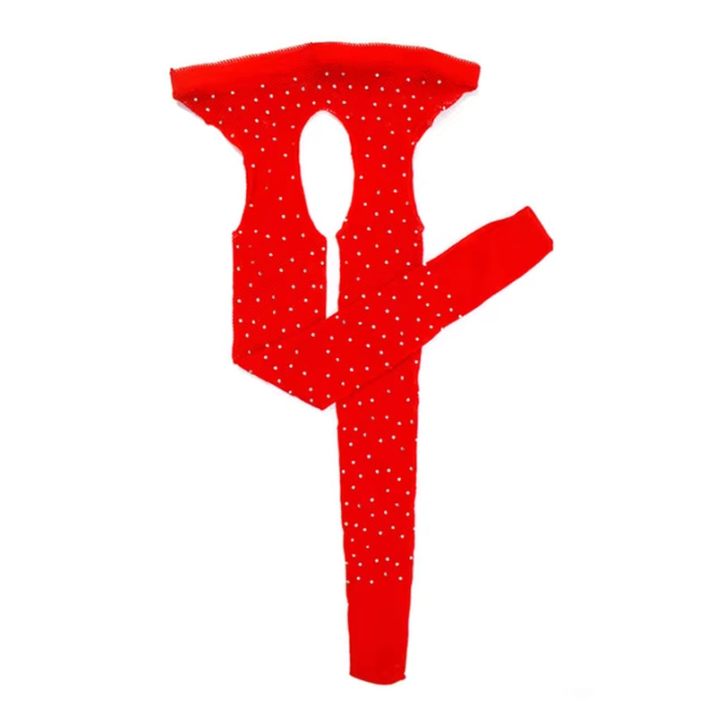 Sexy Rhinestone Mesh Fishnet Pantyhose Women Bling Tights Slim Pantyhose Open Crotch Mesh Stockings Party Club Hosiery