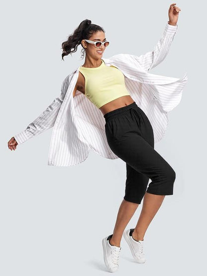 SOMER Women'S Yoga Pants Flared Capri Drawstring Pockets High Waist Comfortable Breathable Summer Workout Pants for Women