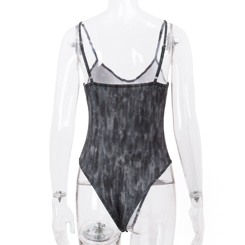 Street Style Retro Worn-Out Slim Fitting Halter Jumpsuit