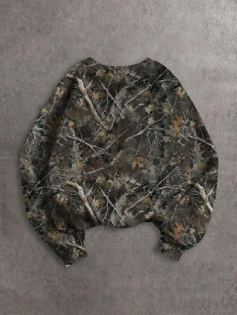 Unisex'S Plants Print Drop Shoulder Sweatshirt, Casual Long Sleeve Pullover for Fall & Winter, Unisex'S Clothes for Daily Wear