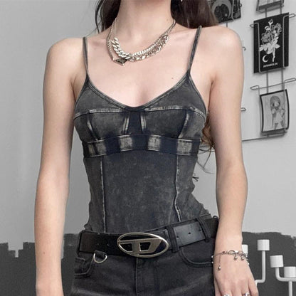 Street Style Retro Worn-Out Slim Fitting Halter Jumpsuit