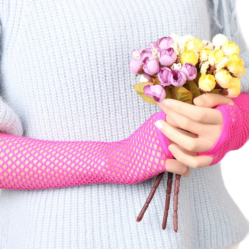 Women Girls Gloves Hollow Out Holes Sexy Punk Goth Ladies Disco Costume Fingerless Mesh Fishnet Gloves