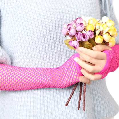 Women Girls Gloves Hollow Out Holes Sexy Punk Goth Ladies Disco Costume Fingerless Mesh Fishnet Gloves