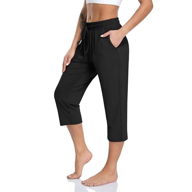 SOMER Women'S Yoga Pants Flared Capri Drawstring Pockets High Waist Comfortable Breathable Summer Workout Pants for Women