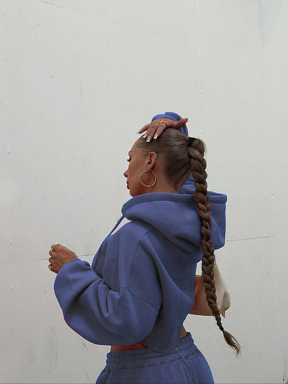 Women'S Solid Zip up Crop Drawstring Hoodie & Drawstring Waist Sweatpants Two-Piece Set, Casual Fashion Cozy Breathable Two Piece Outfits for Daily Outdoor Wear, Women Clothes for Fall & Winter