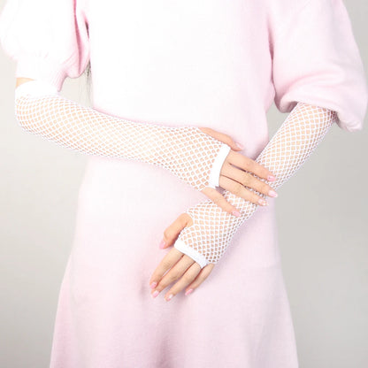 Women Girls Gloves Hollow Out Holes Sexy Punk Goth Ladies Disco Costume Fingerless Mesh Fishnet Gloves