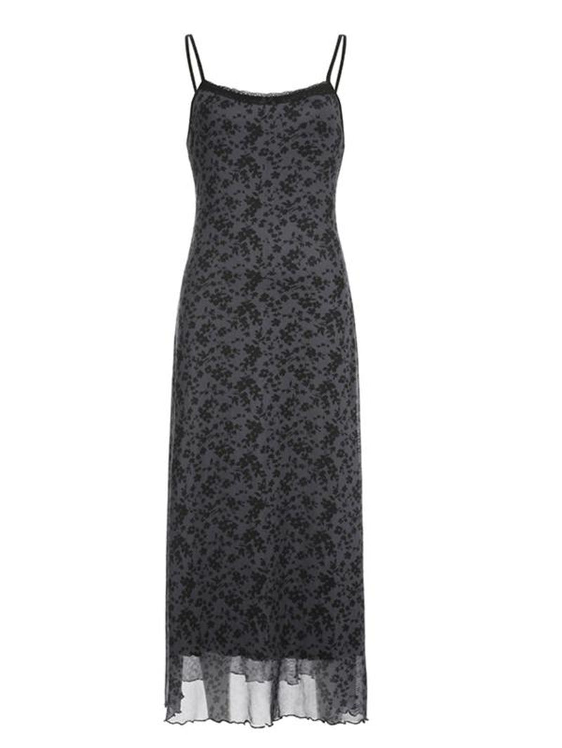 Women'S Ditsy Floral Print Contrast Lace Cami Dress, Casual Adjustable Strap Backless Long Dress, Ladies Summer Clothes for Beach Holiday Daily Wear