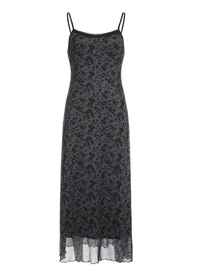 Women'S Ditsy Floral Print Contrast Lace Cami Dress, Casual Adjustable Strap Backless Long Dress, Ladies Summer Clothes for Beach Holiday Daily Wear