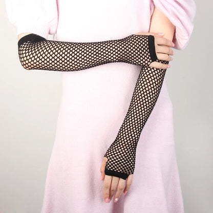 Women Girls Gloves Hollow Out Holes Sexy Punk Goth Ladies Disco Costume Fingerless Mesh Fishnet Gloves
