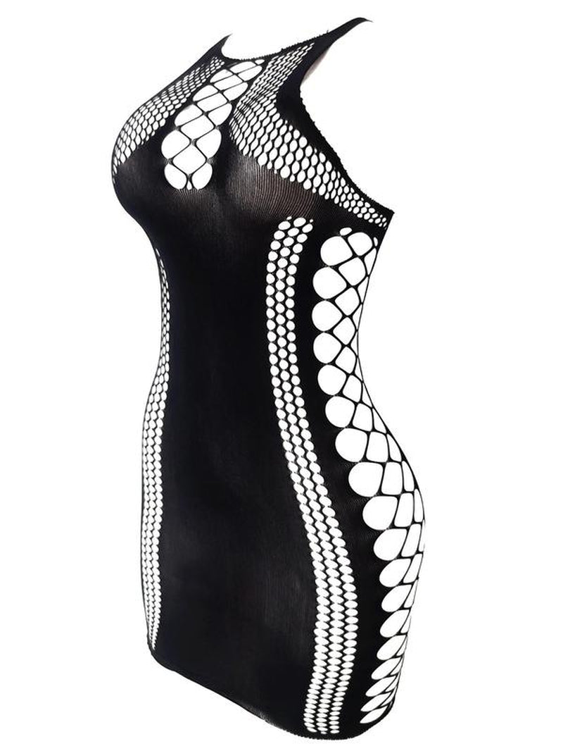 Women'S Plain Cut Out Hollow Out Cover up Dress, Casual Sleeveless round Neck Fishnet Cover up Dress for Summer, Ladies Beachwear for Vacation Holiday Beach Outdoor Wear, Clothing, Beach Cover Ups