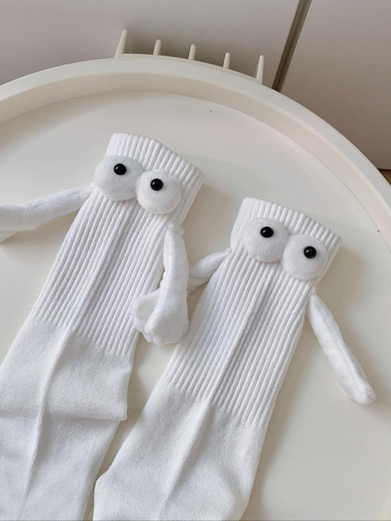 Men'S 2 Pairs Magnetic Holding Hands Design Crew Socks, Creative Stylish Menswear, Casual Soft Comfortable Breathable Mid-Calf Socks for Daily Wear, Mens Stocking Stuffers, Underwear, Friendsgiving Ideas