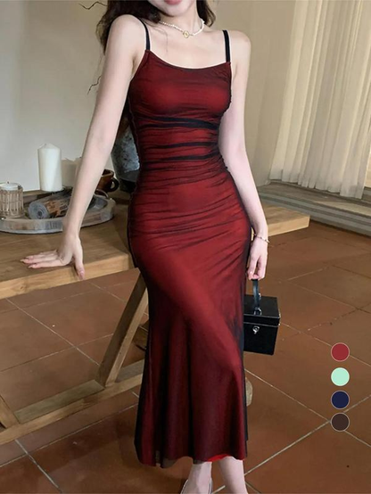 Women'S Plain Ruched Cami Dress 