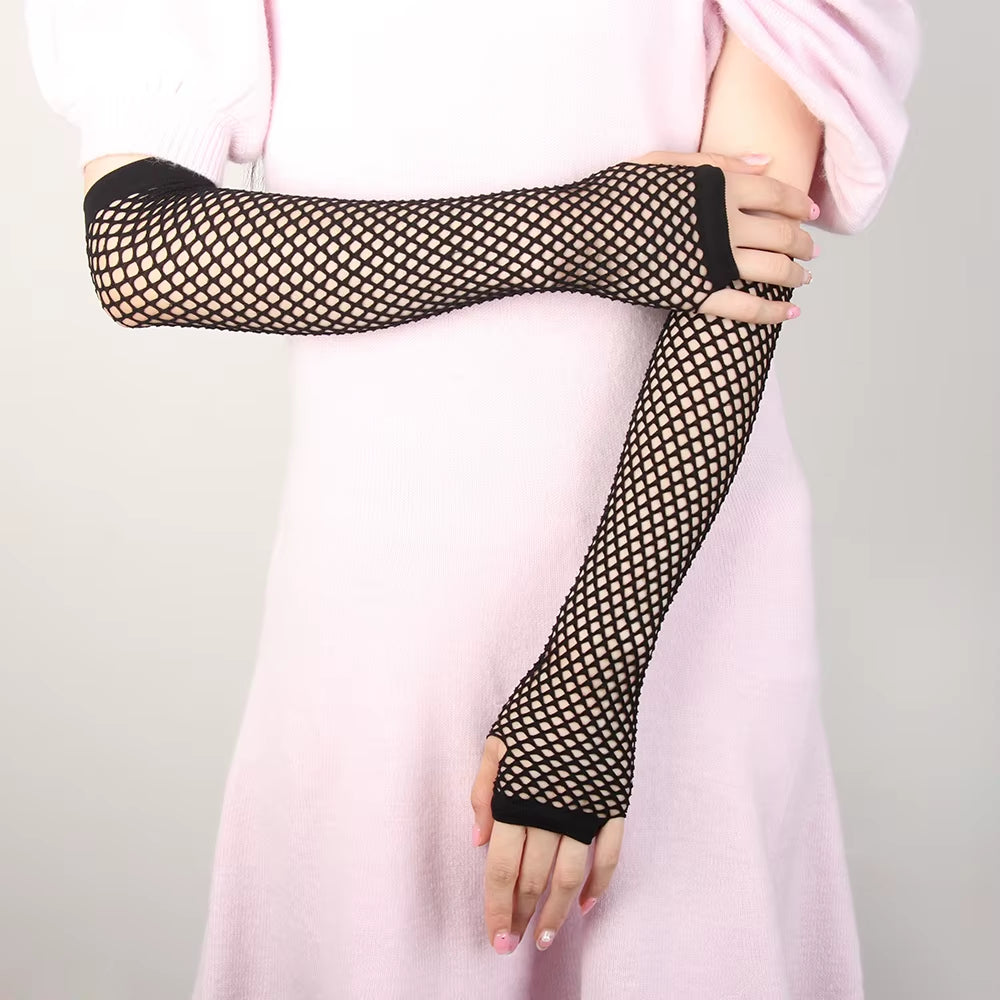 Women Girls Gloves Hollow Out Holes Sexy Punk Goth Ladies Disco Costume Fingerless Mesh Fishnet Gloves