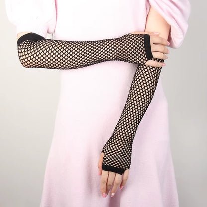 Women Girls Gloves Hollow Out Holes Sexy Punk Goth Ladies Disco Costume Fingerless Mesh Fishnet Gloves