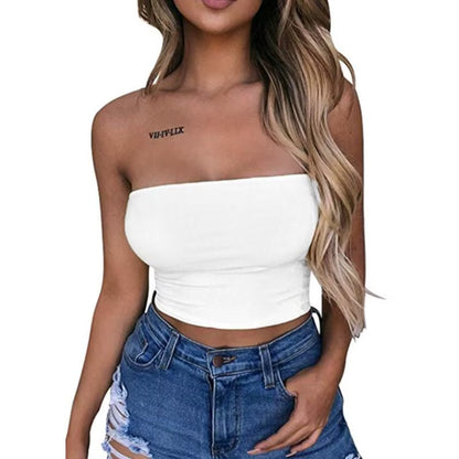 Womens Sexy Strapless off Shoulder Crop Tube Top Solid Color Stretchy Bandeau Seamless Casual Basic Breast Wrap No-Padded Bra