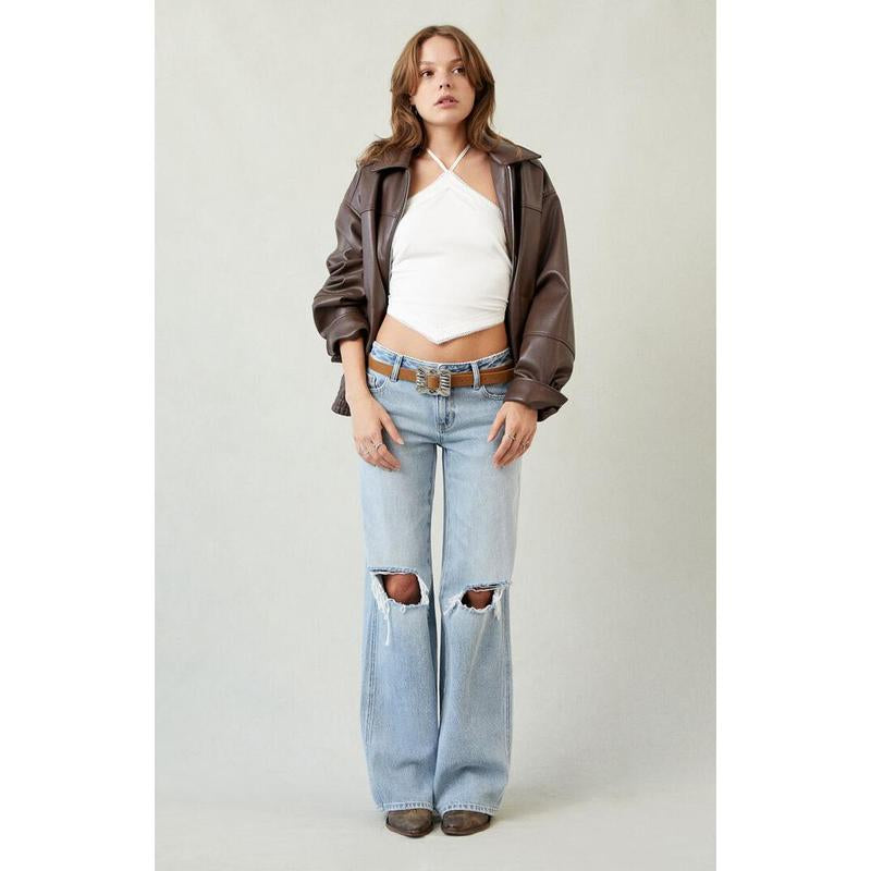 Pacsun Women'S Casey Low Rise Baggy Jeans Ripped Knee Light Indigo