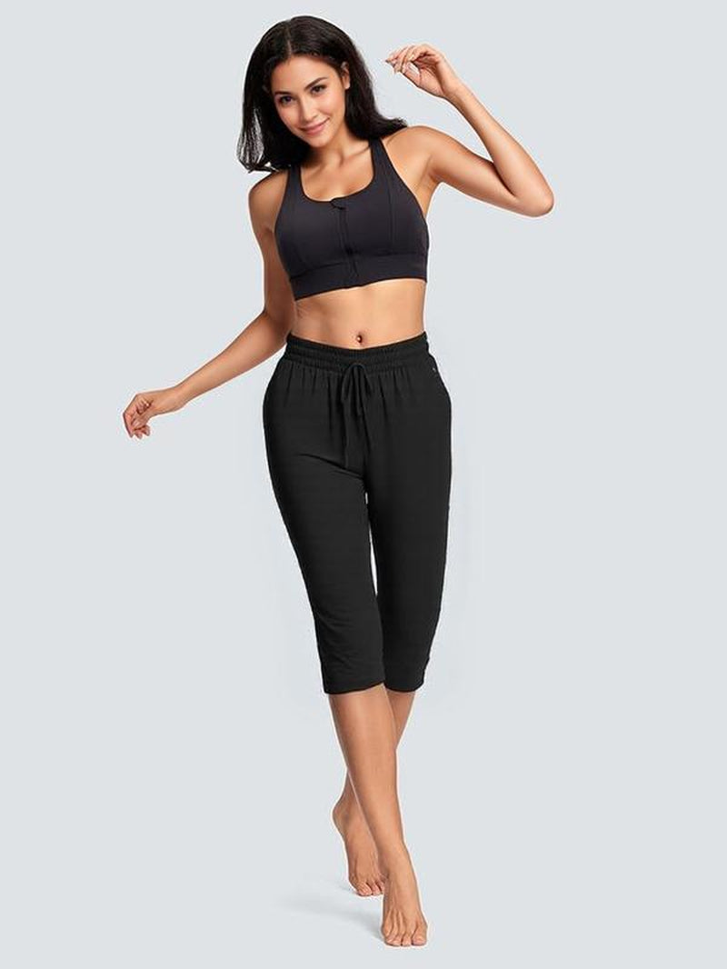 SOMER Women'S Yoga Pants Flared Capri Drawstring Pockets High Waist Comfortable Breathable Summer Workout Pants for Women