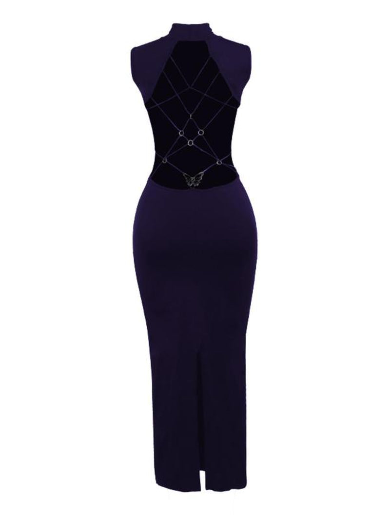 Women'S Backless Butterfly Decor Bodycon Dress, Fashionable High Neck O-Ring Tank Dress for Party Club Dating Wear, Dresses for Women, Fall Dresses, Ladies Back to School Clothes for Fall, Birthday Dresses 2024, Dresses for Women