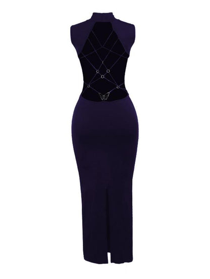 Women'S Backless Butterfly Decor Bodycon Dress, Fashionable High Neck O-Ring Tank Dress for Party Club Dating Wear, Dresses for Women, Fall Dresses, Ladies Back to School Clothes for Fall, Birthday Dresses 2024, Dresses for Women