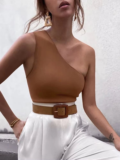 Women Sports Tank Tops Sexy Crop Tops Vest Casual Female One Shoulder Summer Outfits Tops Fitness Elastic