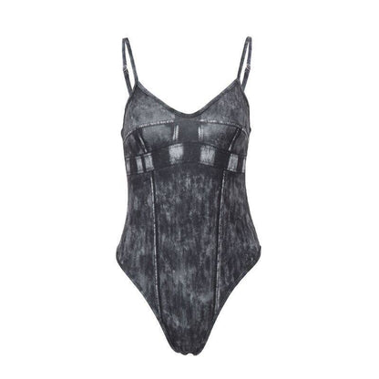 Street Style Retro Worn-Out Slim Fitting Halter Jumpsuit