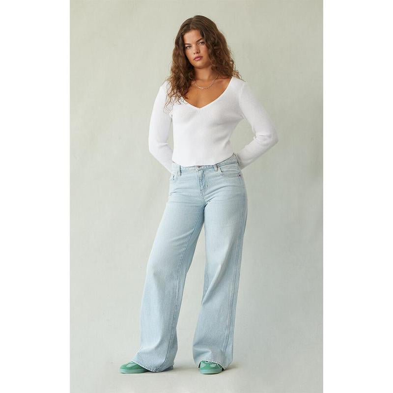 Pacsun Women'S Casey Low Rise Baggy Jeans Light Indigo Wash